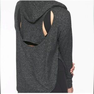 ATHLETA charcoal heathered lombard hooded racerback sweatshirt